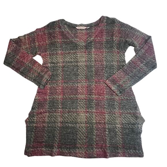 Soft Surroundings Sweater Womens Medium Green Plaid Boho Country Western Tunic - Picture 7 of 12